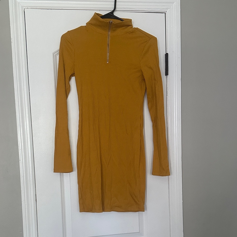 Forever Collectibles Mustard Yellow Ribbed Dress